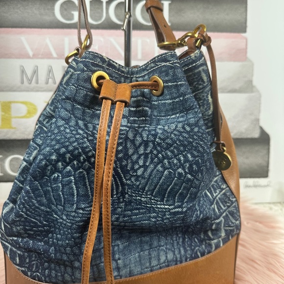 Brahmin Handbags - Brahmin Marlowe Blue Denim-Patterned Drawstring bucket Bag